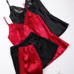 لباس خواب ساتن زنانه سه تکه اما EMA کد 2855