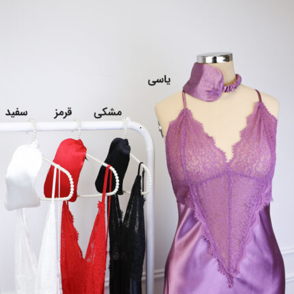 لباس خواب زنانه ساتن و گیپور اما EMA کد 7136