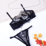 ست شورت و سوتین فنردار توری ژینا Jina مشکی طرح C کد 1007