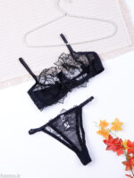 ست شورت و سوتین فنردار توری ژینا Jina مشکی طرح C کد 1007