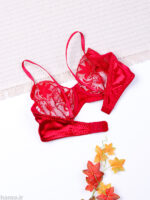 ست شورت و سوتین فنردار توری ژینا Jina زرشکی کد 1009