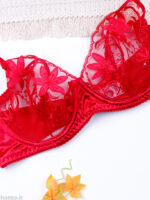 ست شورت و سوتین فنردار توری ژینا Jina زرشکی کد 1009