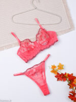 ست شورت و سوتین فنردار توری ژینا Jina مرجانی طرح B کد 2005