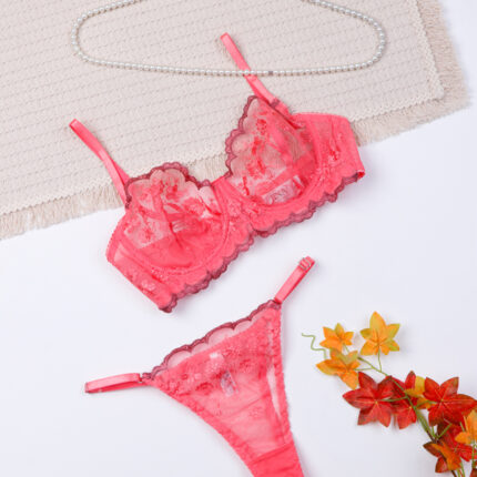 ست شورت و سوتین فنردار توری ژینا Jina مرجانی طرح B کد 2005