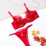 ست شورت و سوتین فنردار توری ژینا Jina زرشکی کد 1009