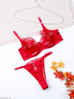 ست شورت و سوتین فنردار توری ژینا Jina زرشکی کد 1009