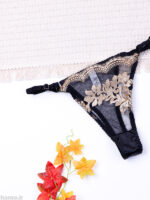 ست شورت و سوتین فنردار توری ژینا Jina مشکی طلایی طرح B کد 1009