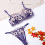 ست شورت و سوتین فنردار توری ژینا Jina بنفش کد 2005