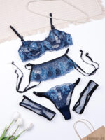 ست بند جوراب و شورت و سوتین چهار تیکه فنردار توری Bereta برتا کد 4041BLL